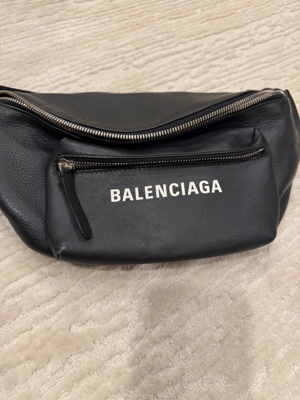 Balenciaga Black Leather Belt Bag with White Logo - Picture 5 of 5